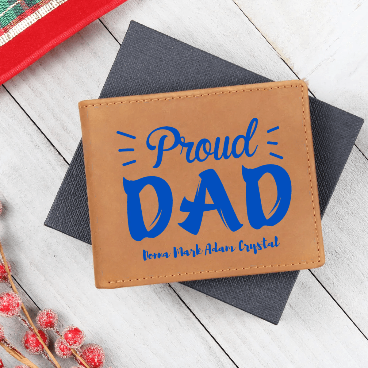 Proud Dad Custom Printed Leather Wallet - Mallard Moon Gift Shop