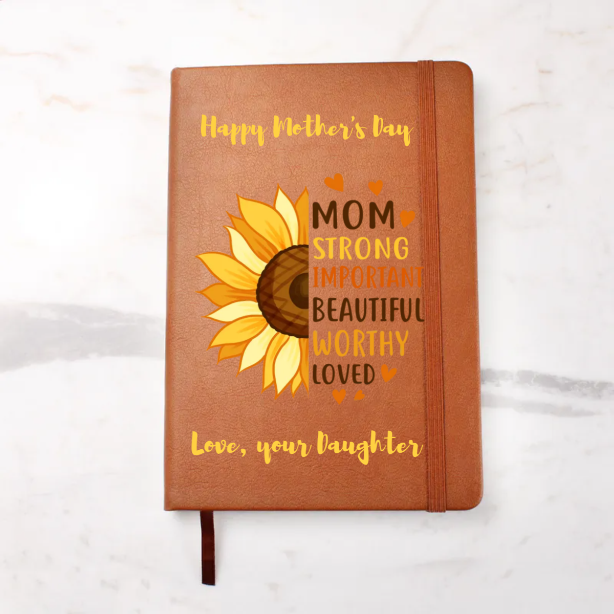 Gift for Mom Personalized Sunflower Graphic Leather Journal - Mallard Moon Gift Shop