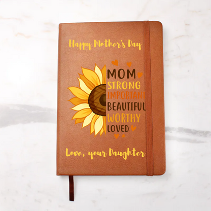 Gift for Mom Personalized Sunflower Graphic Leather Journal - Mallard Moon Gift Shop
