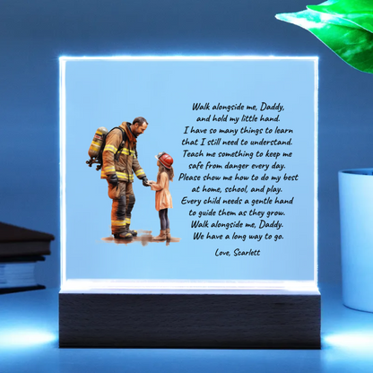 Personalized Firefighter Dad & Daughter Acrylic Plaque – Custom Poem Gift with Name – Heartfelt Father–Daughter Keepsake for Birthdays, Christmas, Father’s Day