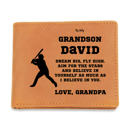 Baseball Player Personalized Graphic Leather Wallet - Mallard Moon Gift Shop