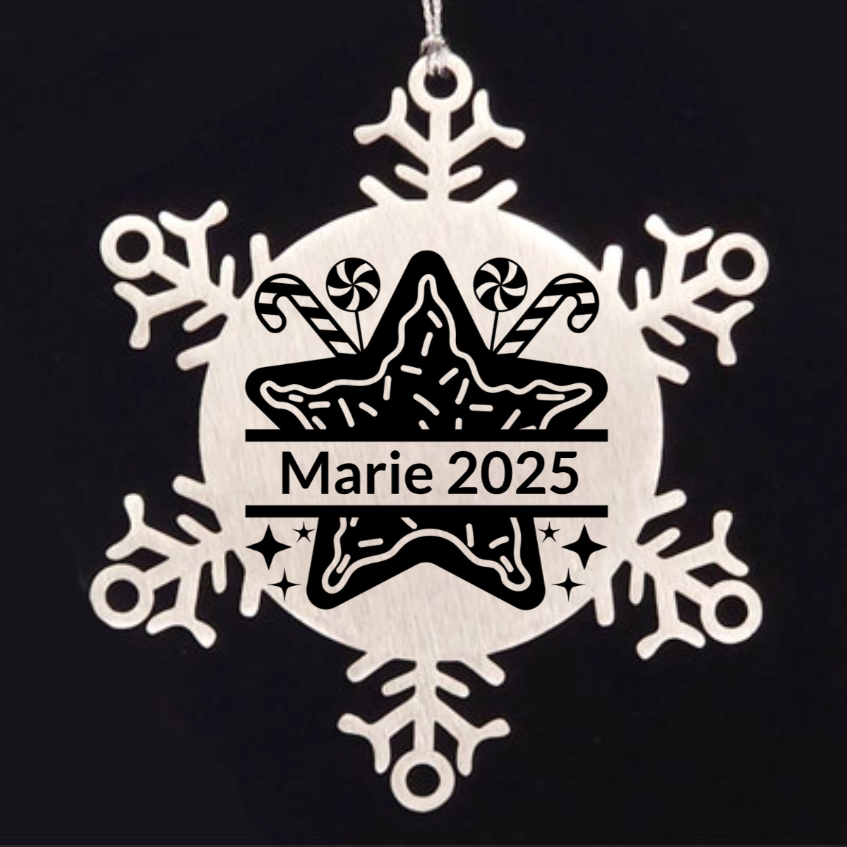 Personalized Snowflake Christmas Star Cookie Tree Ornament Family Name Laser Engraved Stainless Steel - Mallard Moon