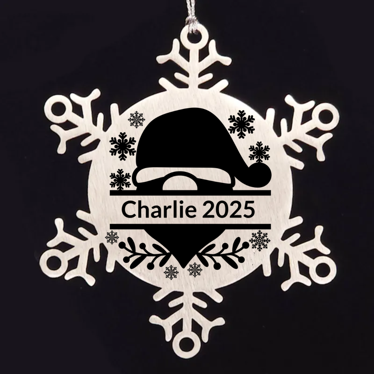 Personalized Santa Claus Family Name Laser Engraved Stainless Steel Snowflake Tree Ornament - Mallard Moon