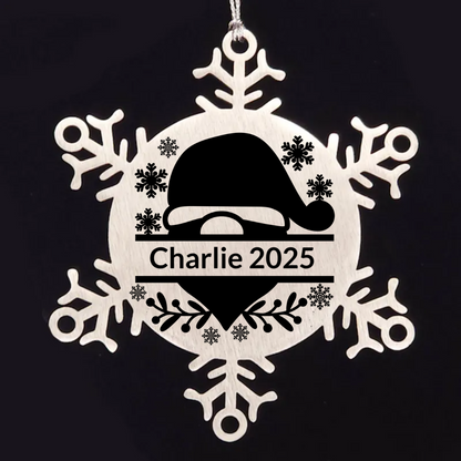Personalized Santa Claus Family Name Laser Engraved Stainless Steel Snowflake Tree Ornament - Mallard Moon