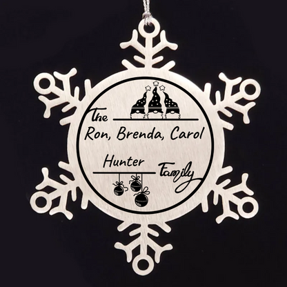 Personalized 3 Gnome Family Snowflake Ornament – Custom Stainless Steel Christmas Keepsake with Gift Bag – Engraved Names & Dates Holiday Decor for Family, Friends, Couples - Mallard Moon