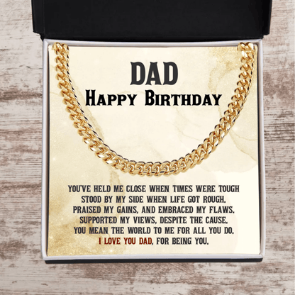 Dad Birthday, Christmas, Father's Day Personalized Cuban Link Chain Necklace - You Mean the World to Me - Mallard Moon Gift Shop