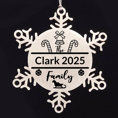 Personalized Family Name Candy Cane Ornament Laser Engraved Stainless Steel Snowflake Durable Shatterproof Tree Trimming - Mallard Moon