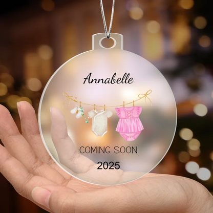 Personalized Baby Coming Soon Christmas Ornament 2025 – Custom Pregnancy Announcement Keepsake Ornament for New Parents, Grandparents & Family