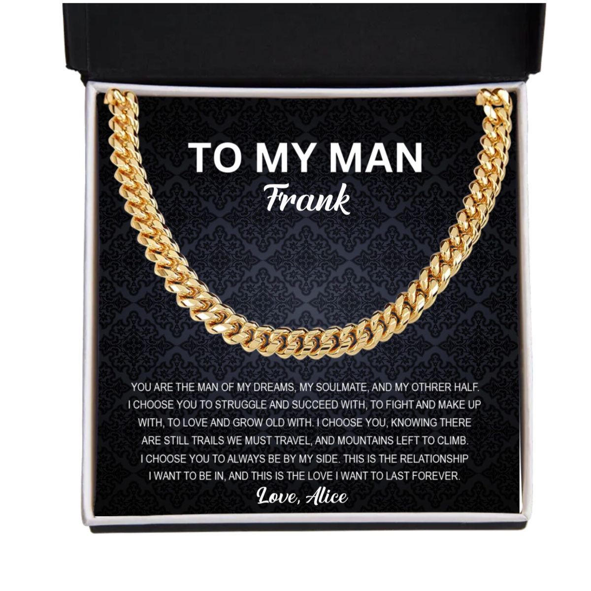 To My Man - My Soulmate - Personalized Cuban Chain Link Necklace - Mallard Moon Gift Shop