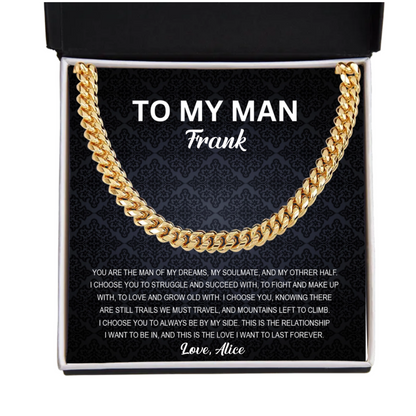 To My Man - My Soulmate - Personalized Cuban Chain Link Necklace - Mallard Moon Gift Shop