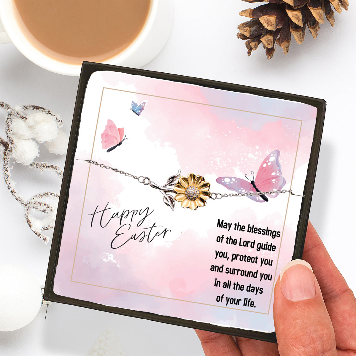 Easter Gift for Sister – Sunflower Bracelet for Teen & Adult Sisters – Sterling Silver with 18K Gold-Plated Petals – Christian Jewelry with Blessings Message Card - Mallard Moon Gift Shop