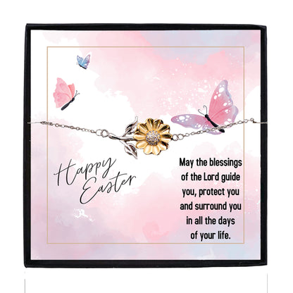 Easter Gift for Sister – Sunflower Bracelet for Teen & Adult Sisters – Sterling Silver with 18K Gold-Plated Petals – Christian Jewelry with Blessings Message Card - Mallard Moon Gift Shop