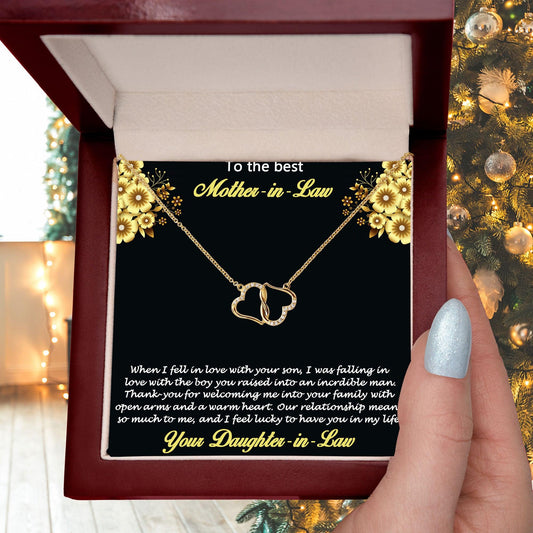Gift for Mother-in-Law from Daughter-in-Law Gold Heart Pendant Necklace with Real Diamonds Custom Message Card - Mallard Moon Gift Shop