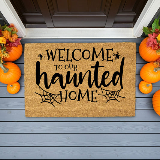 Welcome to Our Haunted Home Doormat – Spooky Halloween Coir Mat Décor - Mallard Moon