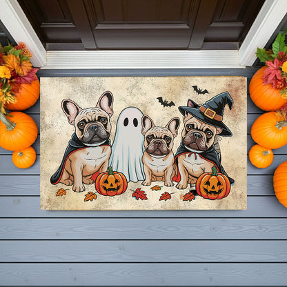 French Bulldog Halloween Doormat – Cute Spooky Dogs Welcome Mat – Funny Fall Décor for Dog Lovers - Mallard Moon