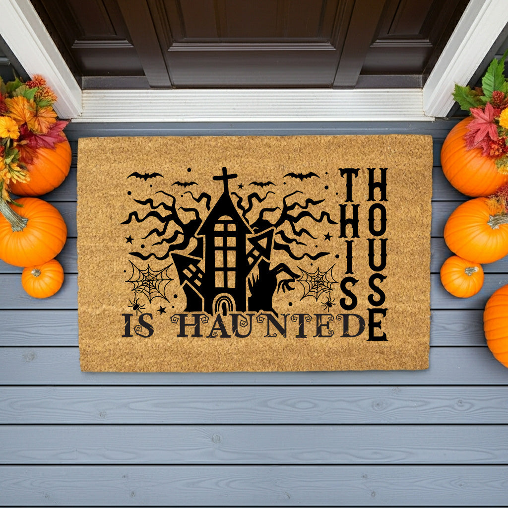 This House Is Haunted Coir Doormat – Haunted House Halloween Welcome Mat | Spooky Front Porch Decor | Rustic Fall Entryway Rug - Mallard Moon
