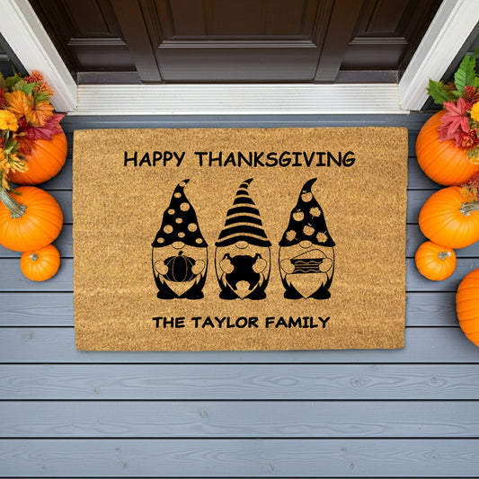 Custom Gnome Thanksgiving Personalized Welcome Doormat - Mallard Moon