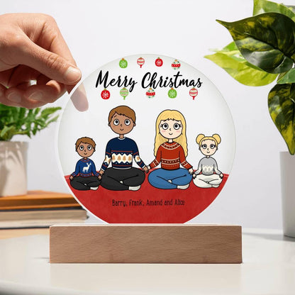 Family Holiday Portrait Personalized Round Acrylic Plaque - Mallard Moon Gift Shop