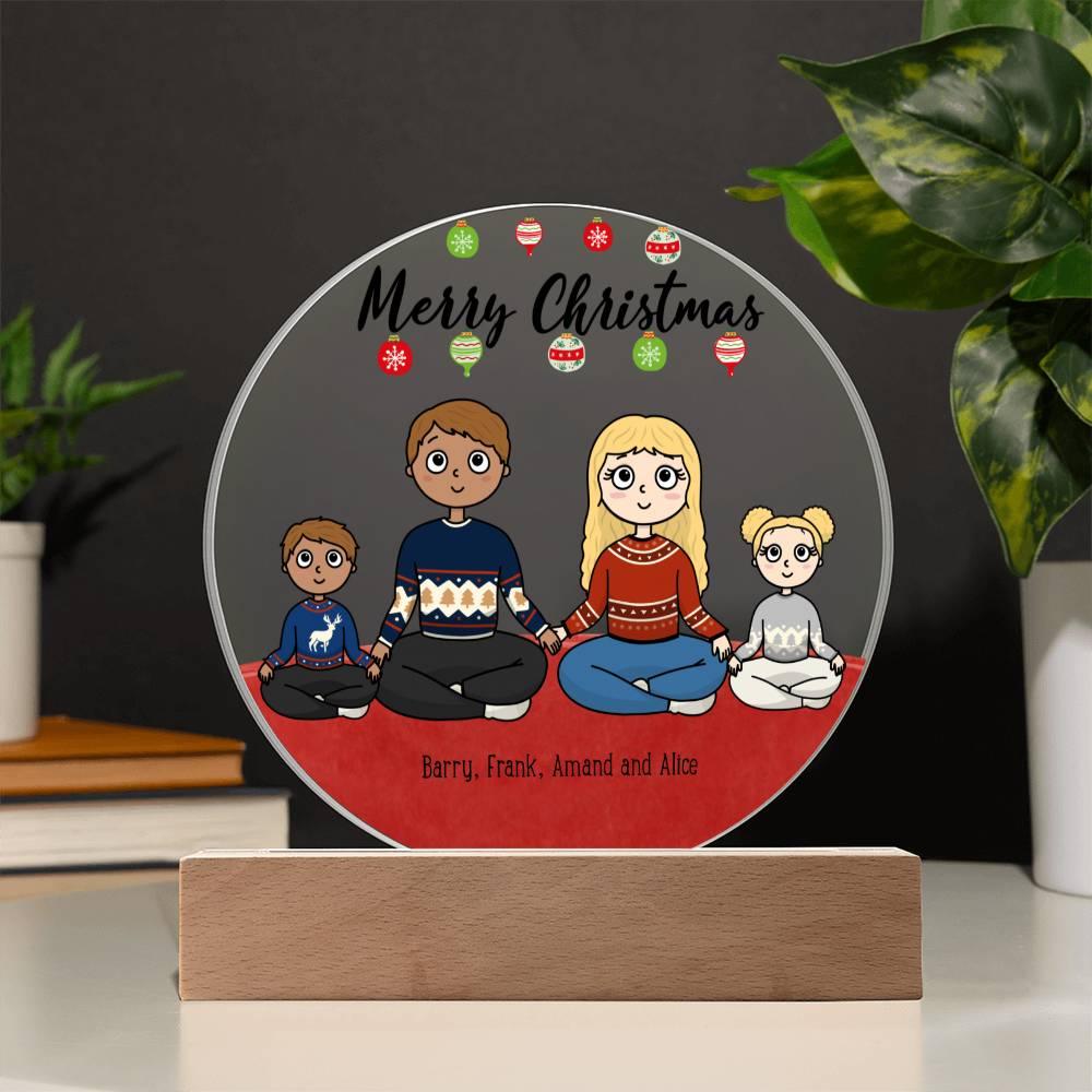 Family Holiday Portrait Personalized Round Acrylic Plaque - Mallard Moon Gift Shop