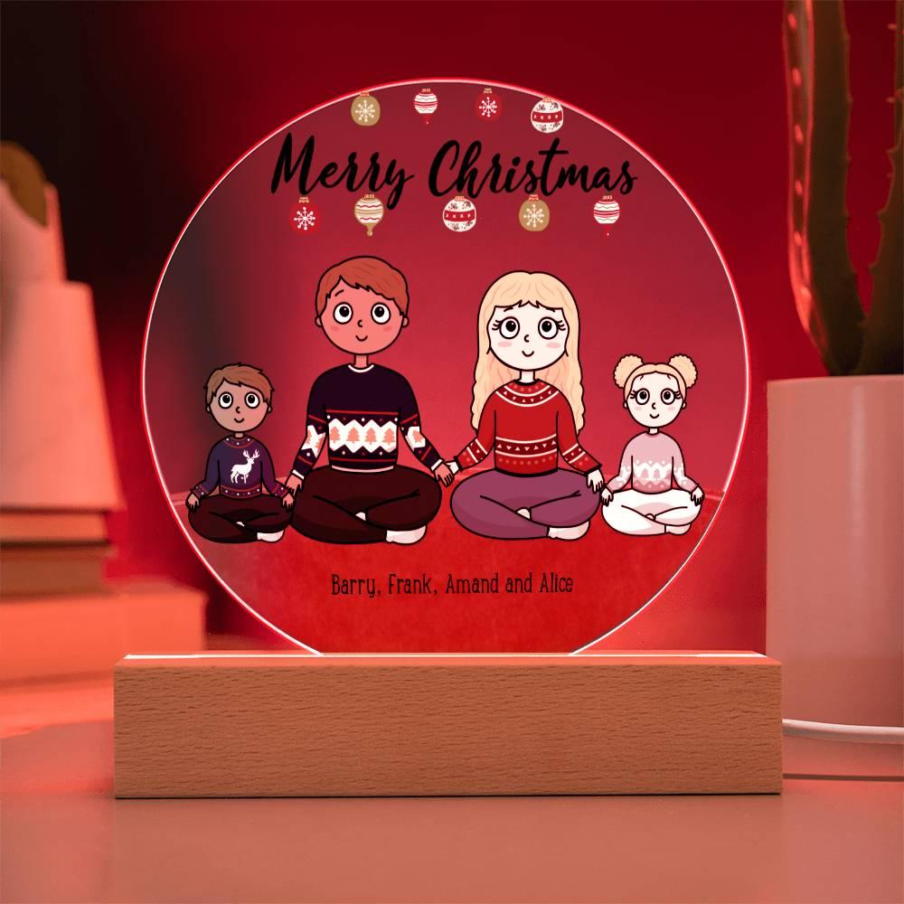 Family Holiday Portrait Personalized Round Acrylic Plaque - Mallard Moon Gift Shop