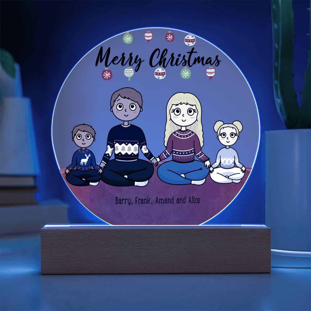 Family Holiday Portrait Personalized Round Acrylic Plaque - Mallard Moon Gift Shop