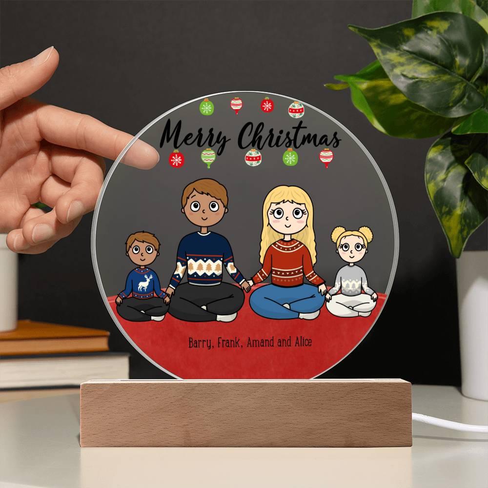Family Holiday Portrait Personalized Round Acrylic Plaque - Mallard Moon Gift Shop