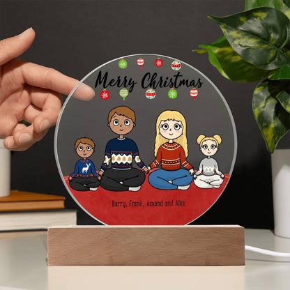 Family Holiday Portrait Personalized Round Acrylic Plaque - Mallard Moon Gift Shop