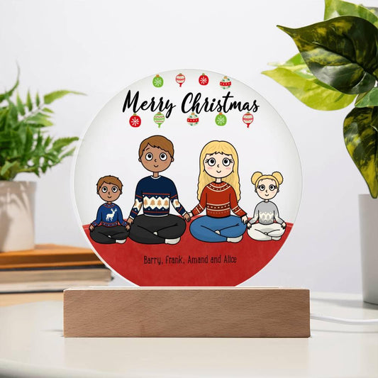 Family Holiday Portrait Personalized Round Acrylic Plaque - Mallard Moon Gift Shop
