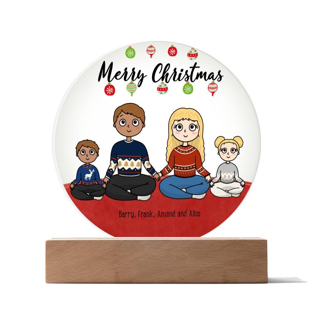 Family Holiday Portrait Personalized Round Acrylic Plaque - Mallard Moon Gift Shop