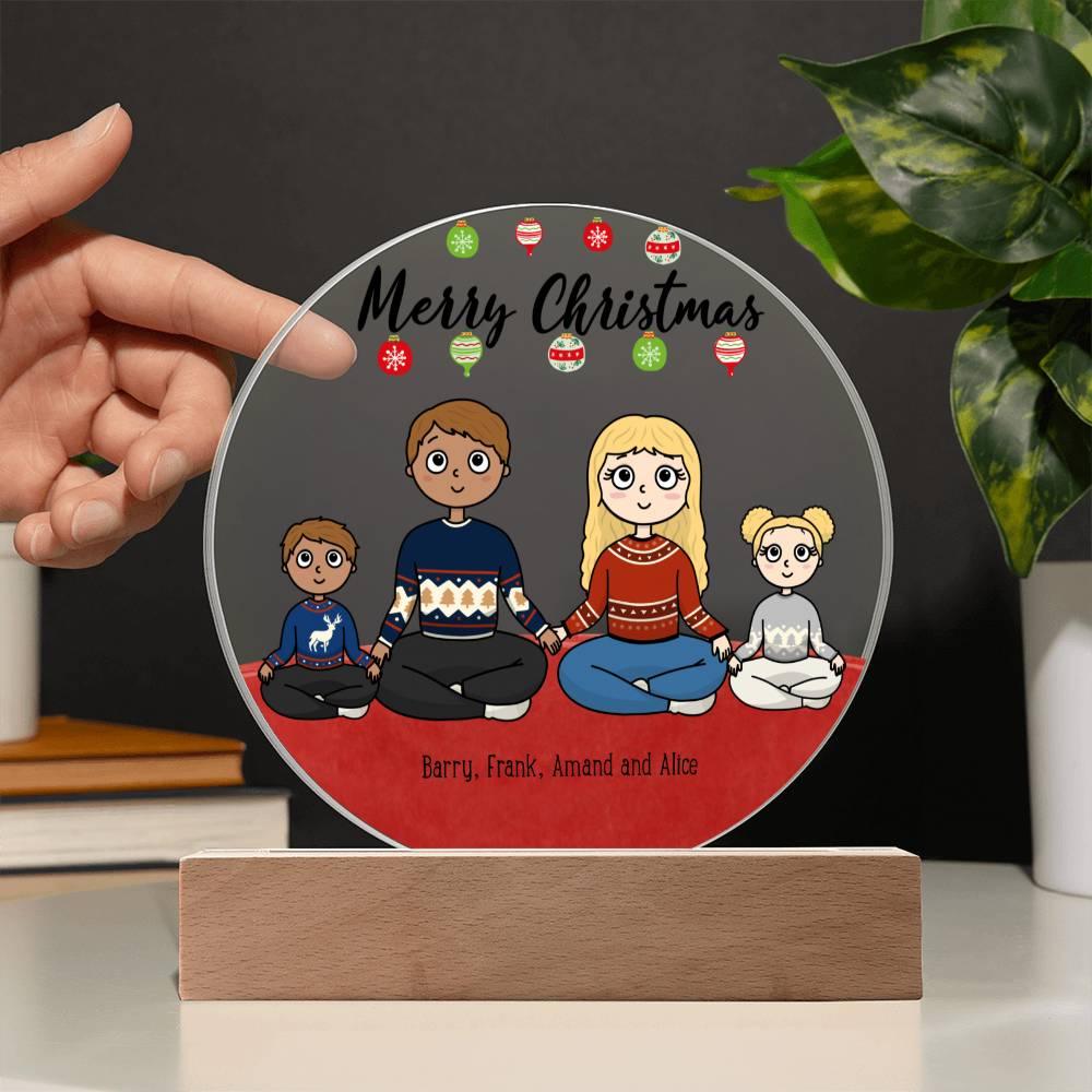 Family Holiday Portrait Personalized Round Acrylic Plaque - Mallard Moon Gift Shop