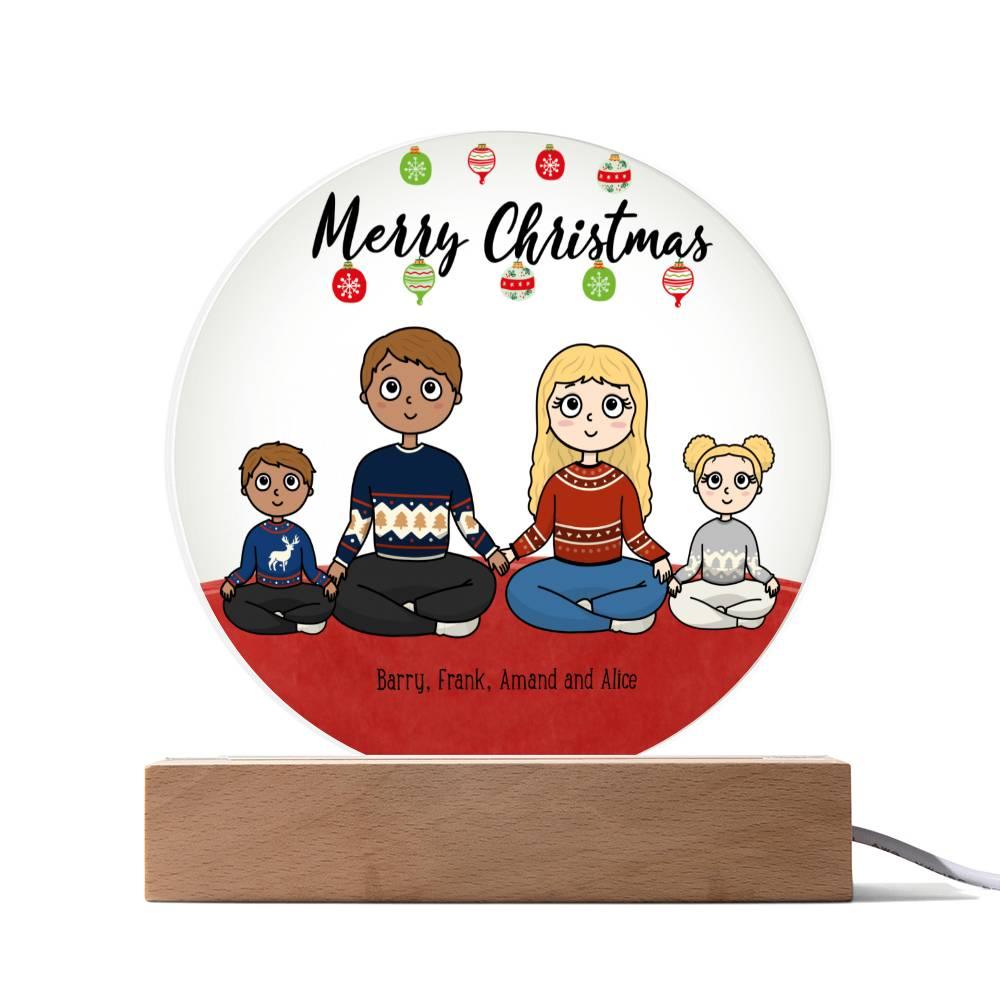 Family Holiday Portrait Personalized Round Acrylic Plaque - Mallard Moon Gift Shop