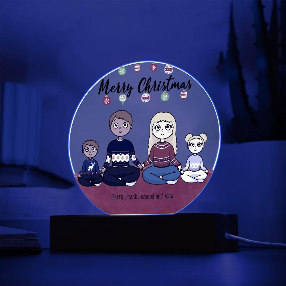 Family Holiday Portrait Personalized Round Acrylic Plaque - Mallard Moon Gift Shop
