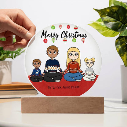 Family Holiday Portrait Personalized Round Acrylic Plaque - Mallard Moon Gift Shop