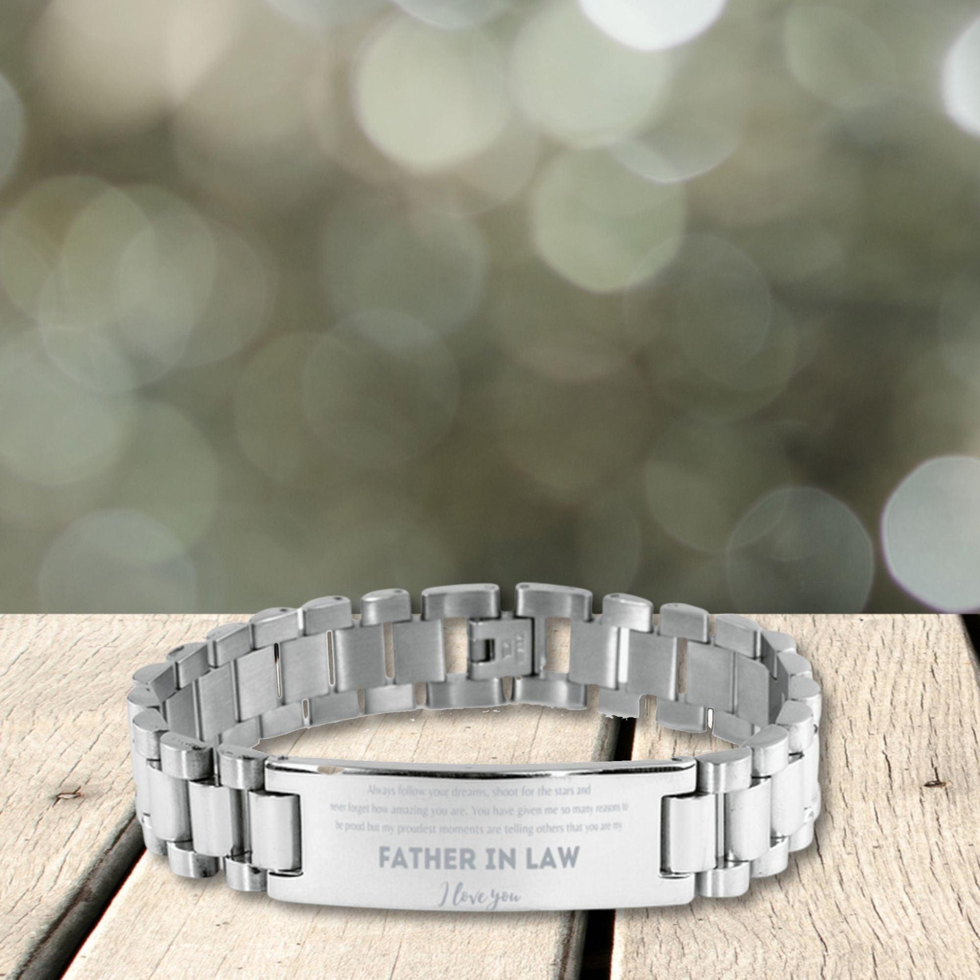 Father-In-Law Ladder Stainless Steel Engraved Bracelet- Always follow your dreams Birthday Christmas Holiday Jewelry Gifts - Mallard Moon Gift Shop