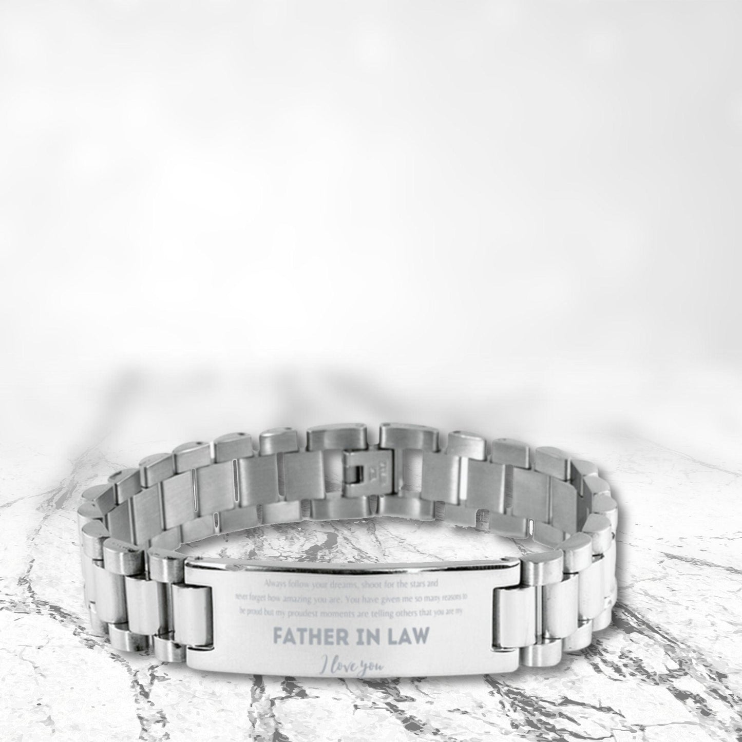 Father-In-Law Ladder Stainless Steel Engraved Bracelet- Always follow your dreams Birthday Christmas Holiday Jewelry Gifts - Mallard Moon Gift Shop