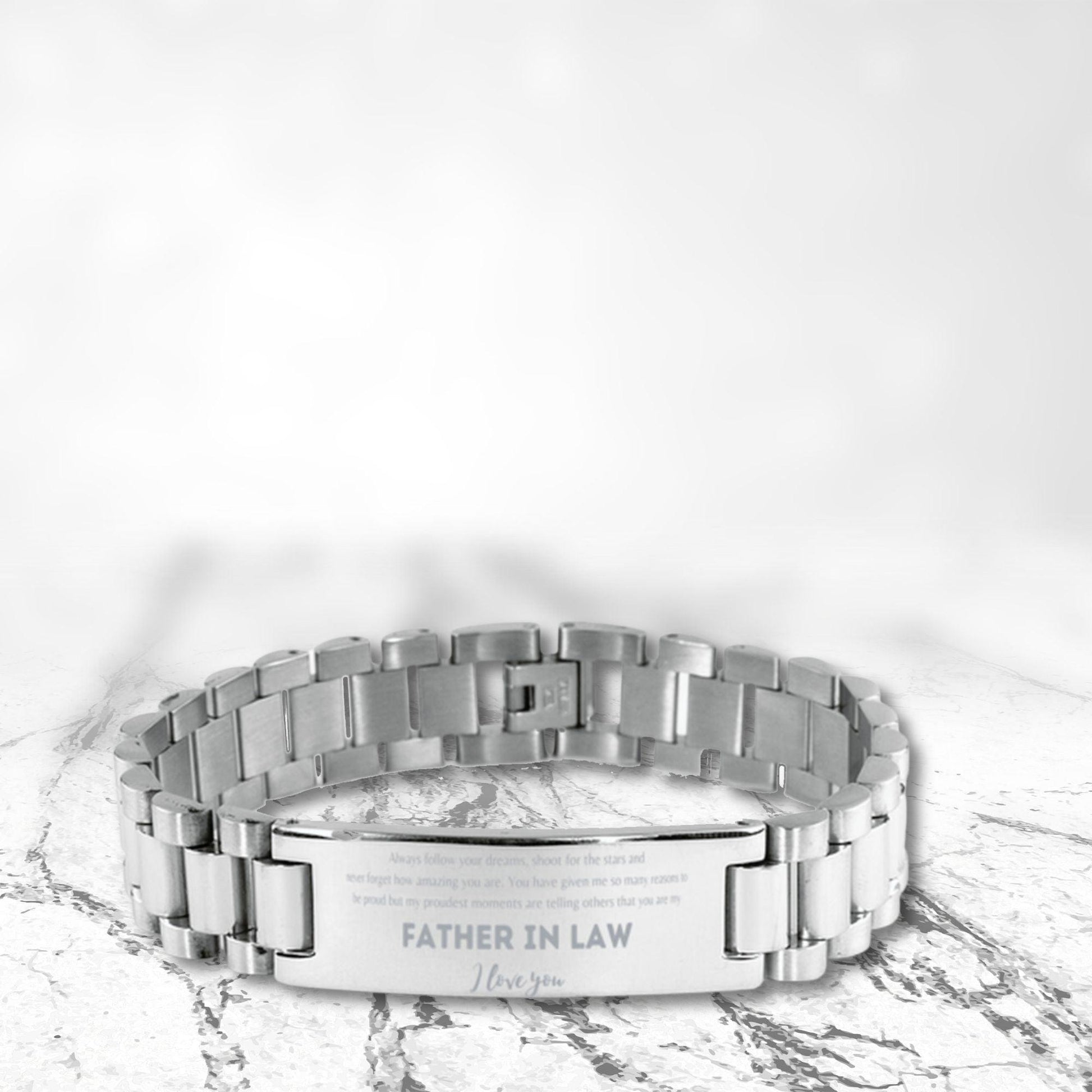 Father-In-Law Ladder Stainless Steel Engraved Bracelet- Always follow your dreams Birthday Christmas Holiday Jewelry Gifts - Mallard Moon Gift Shop