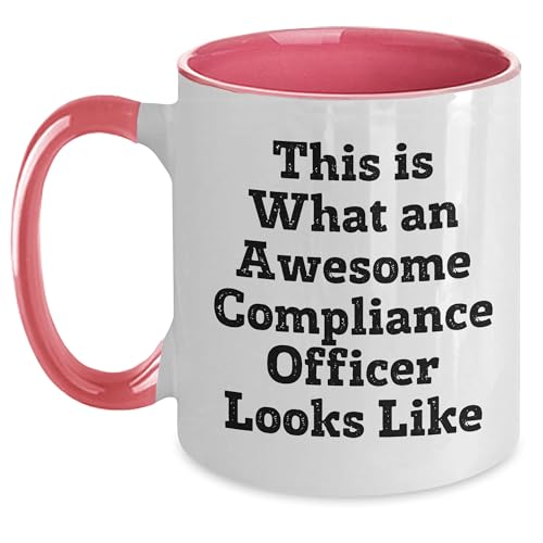 Compliance Officer Gifts for Men, Awesome Compliance Officer Quote Two Tone Coffee Mug, Black, White, Red, Pink, and Navy Color Options (150-200 characters) - Mallard Moon Gift Shop