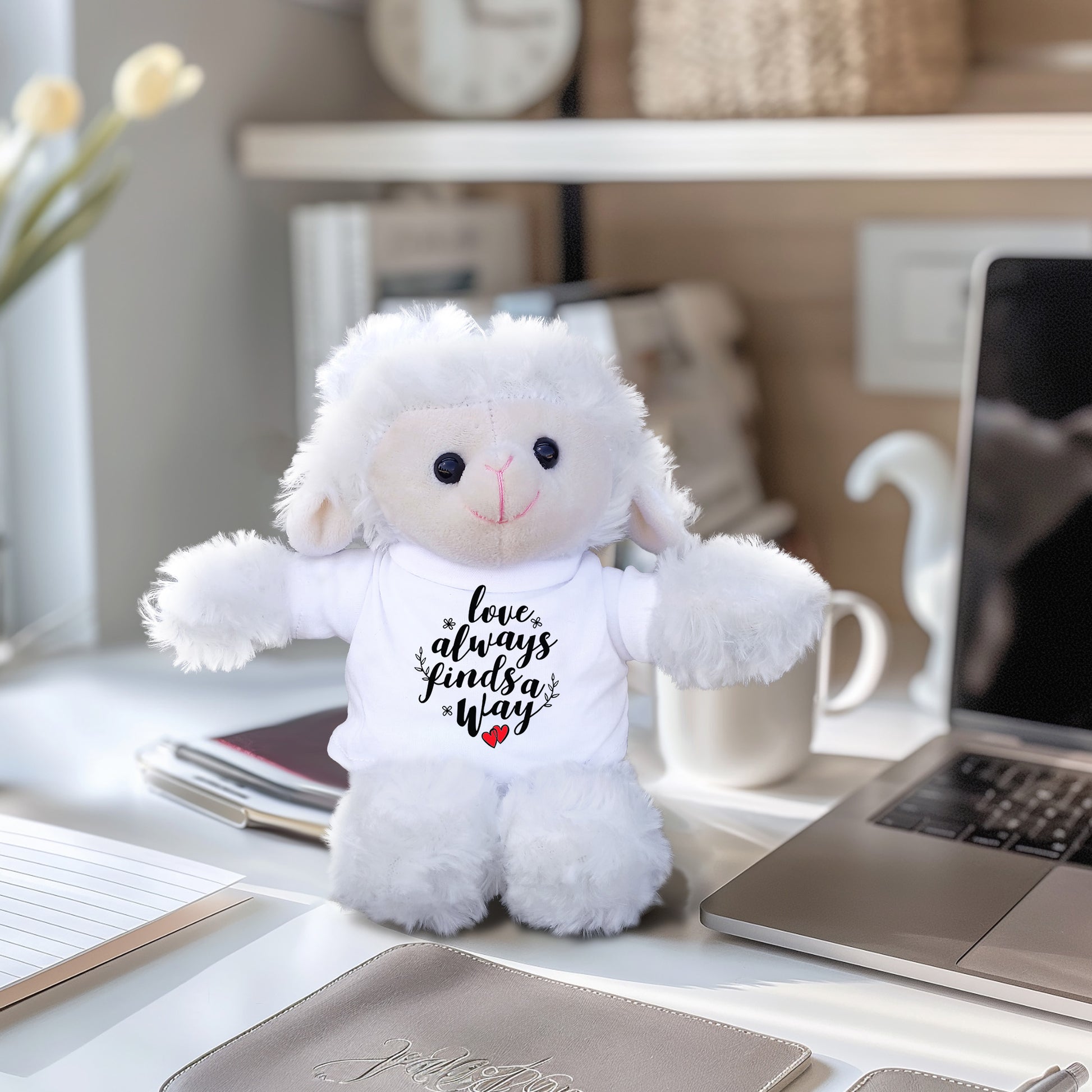 Love Finds A Way - Plush Lamb, Panda, or Teddy Bear with Tee Shirt Romantic Gift for Sweetheart - Mallard Moon Gift Shop