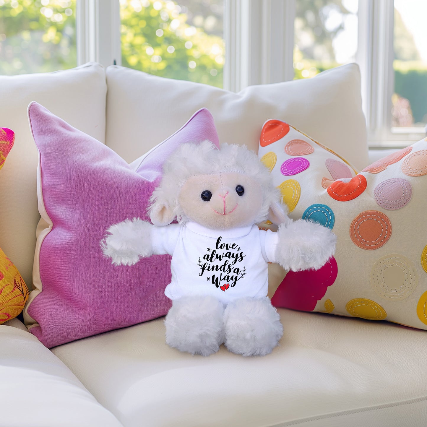 Love Finds A Way - Plush Lamb, Panda, or Teddy Bear with Tee Shirt Romantic Gift for Sweetheart - Mallard Moon Gift Shop