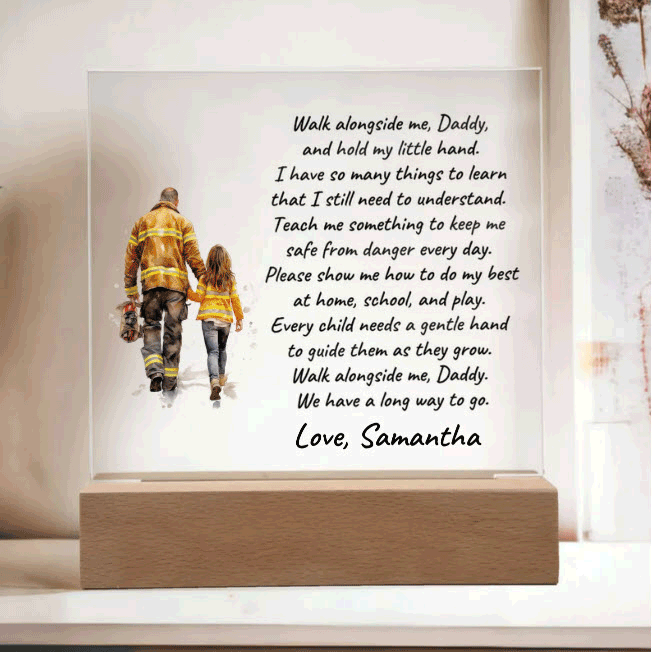 Firefighter Father and Daughter Walk with Me Personalized Acrylic Plaque - Mallard Moon Gift Shop