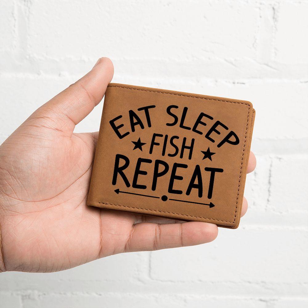 Fisherman Gift - Eat Sleep Fish Repeat Leather Wallet - Mallard Moon Gift Shop