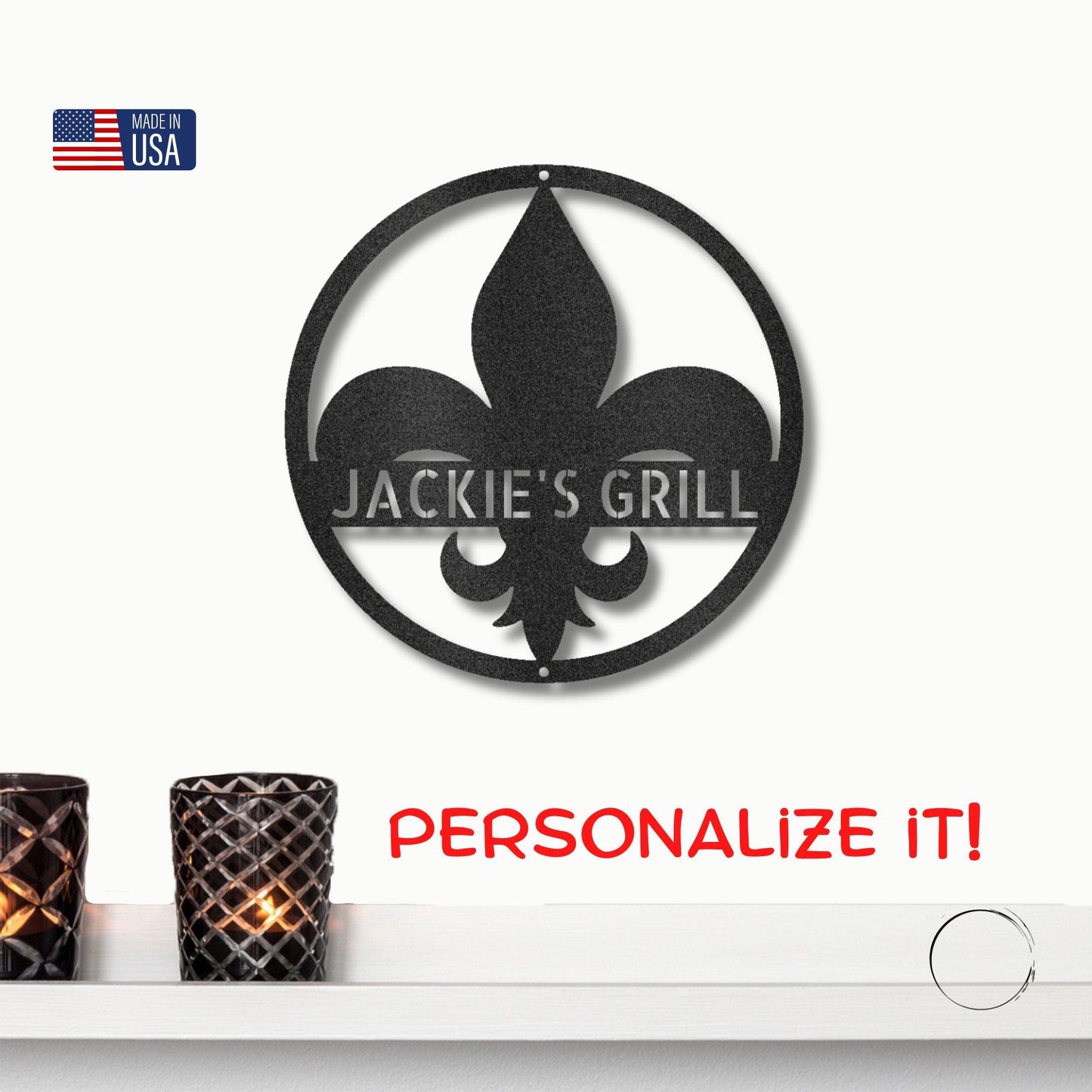 Fleur De Lis Monogram Personalized Indoor Outdoor Steel Wall Sign Art Décor - Mallard Moon Gift Shop