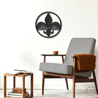 Fleur De Lis Monogram Personalized Indoor Outdoor Steel Wall Sign Art Décor - Mallard Moon Gift Shop