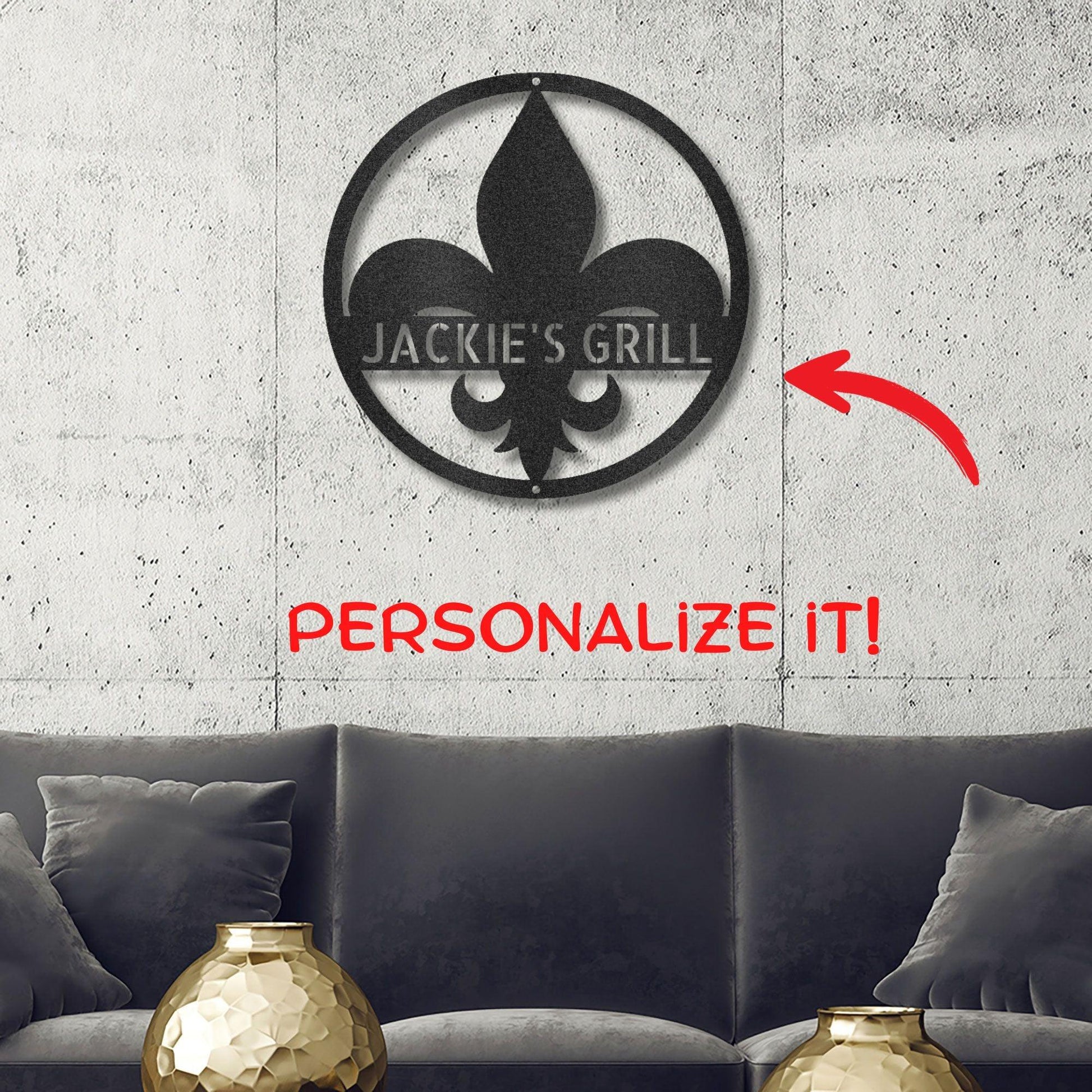 Fleur De Lis Monogram Personalized Indoor Outdoor Steel Wall Sign Art Décor - Mallard Moon Gift Shop