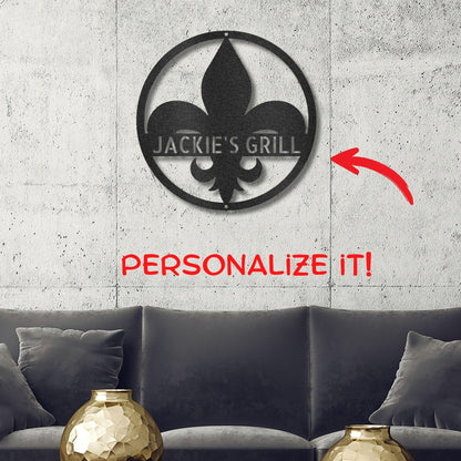 Fleur De Lis Monogram Personalized Indoor Outdoor Steel Wall Sign Art Décor - Mallard Moon Gift Shop