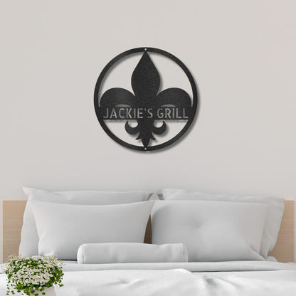 Fleur De Lis Monogram Personalized Indoor Outdoor Steel Wall Sign Art Décor - Mallard Moon Gift Shop