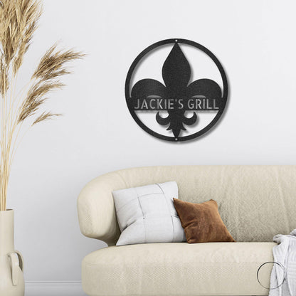 Fleur De Lis Monogram Personalized Indoor Outdoor Steel Wall Sign Art Décor - Mallard Moon Gift Shop