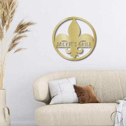 Fleur De Lis Monogram Personalized Indoor Outdoor Steel Wall Sign Art Décor - Mallard Moon Gift Shop