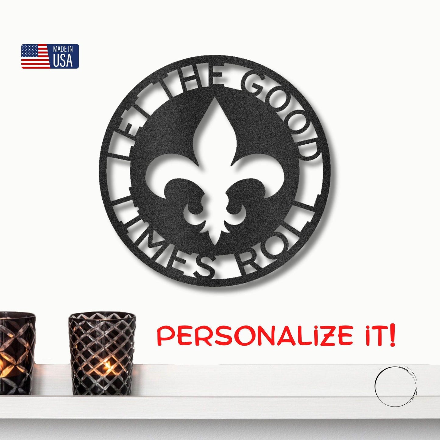 Fleur De Lis Ring Monogram Personalized Indoor Outdoor Steel Wall Sign Art - Mallard Moon Gift Shop