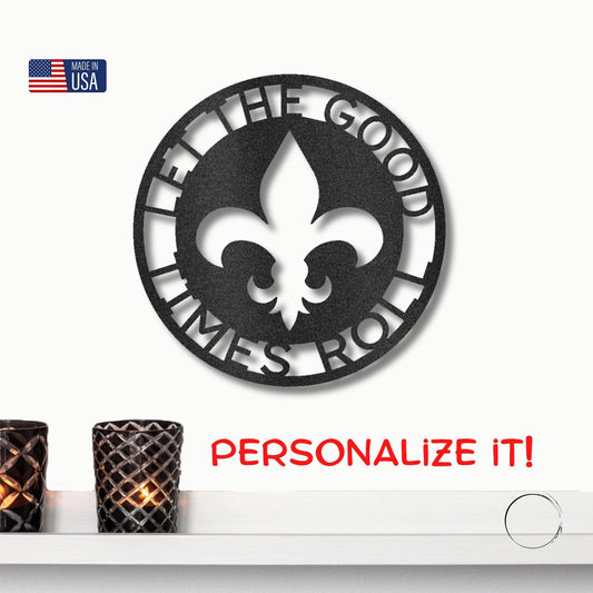 Fleur De Lis Ring Monogram Personalized Indoor Outdoor Steel Wall Sign Art - Mallard Moon Gift Shop